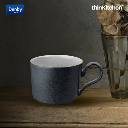 Denby Premium 2 x 220ml Charcoal Blue Stoneware Cup Set, Handmade Ceramic Tea & Coffee Cup for Cappuccino Latte & Hot Beverages, Oven Microwave Dishwasher Safe, Made in UK