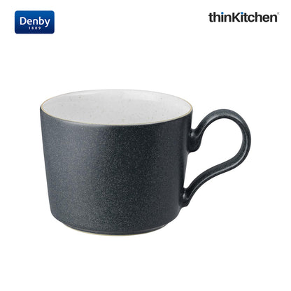 Denby Premium 2 x 220ml Charcoal Blue Stoneware Cup Set, Handmade Ceramic Tea & Coffee Cup for Cappuccino Latte & Hot Beverages, Oven Microwave Dishwasher Safe, Made in UK