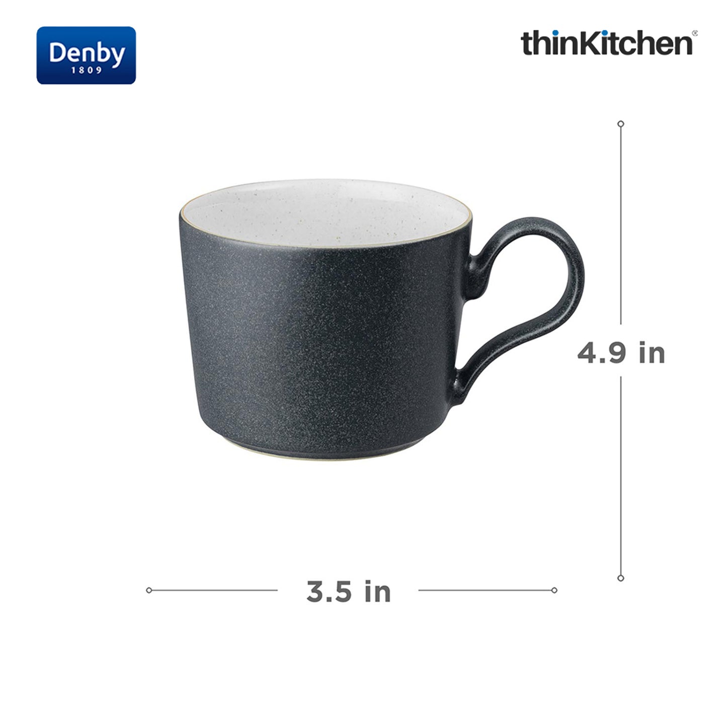 Denby Premium 2 x 220ml Charcoal Blue Stoneware Cup Set, Handmade Ceramic Tea & Coffee Cup for Cappuccino Latte & Hot Beverages, Oven Microwave Dishwasher Safe, Made in UK