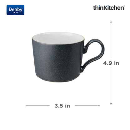 Denby Premium 2 x 220ml Charcoal Blue Stoneware Cup Set, Handmade Ceramic Tea & Coffee Cup for Cappuccino Latte & Hot Beverages, Oven Microwave Dishwasher Safe, Made in UK
