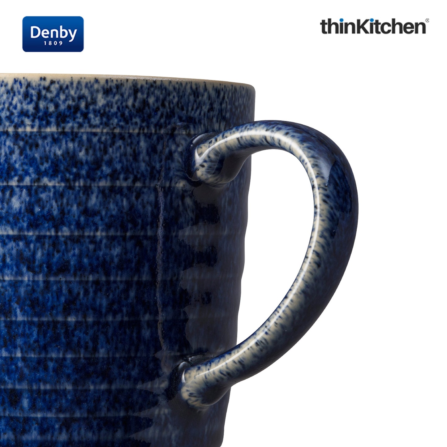 Denby Premium Rigded 2 x 400ml Large Mug Set , Handmade Stoneware Coffee & Hot Chocolate Mug for Everyday Use, Oven Microwave Dishwasher Safe, Blue&White Made in UK