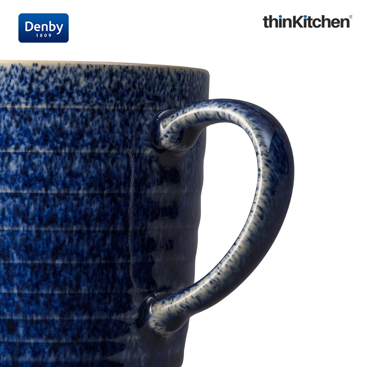 Denby Premium Rigded 2 x 400ml Large Mug Set , Handmade Stoneware Coffee & Hot Chocolate Mug for Everyday Use, Oven Microwave Dishwasher Safe, Blue&White Made in UK - 3
