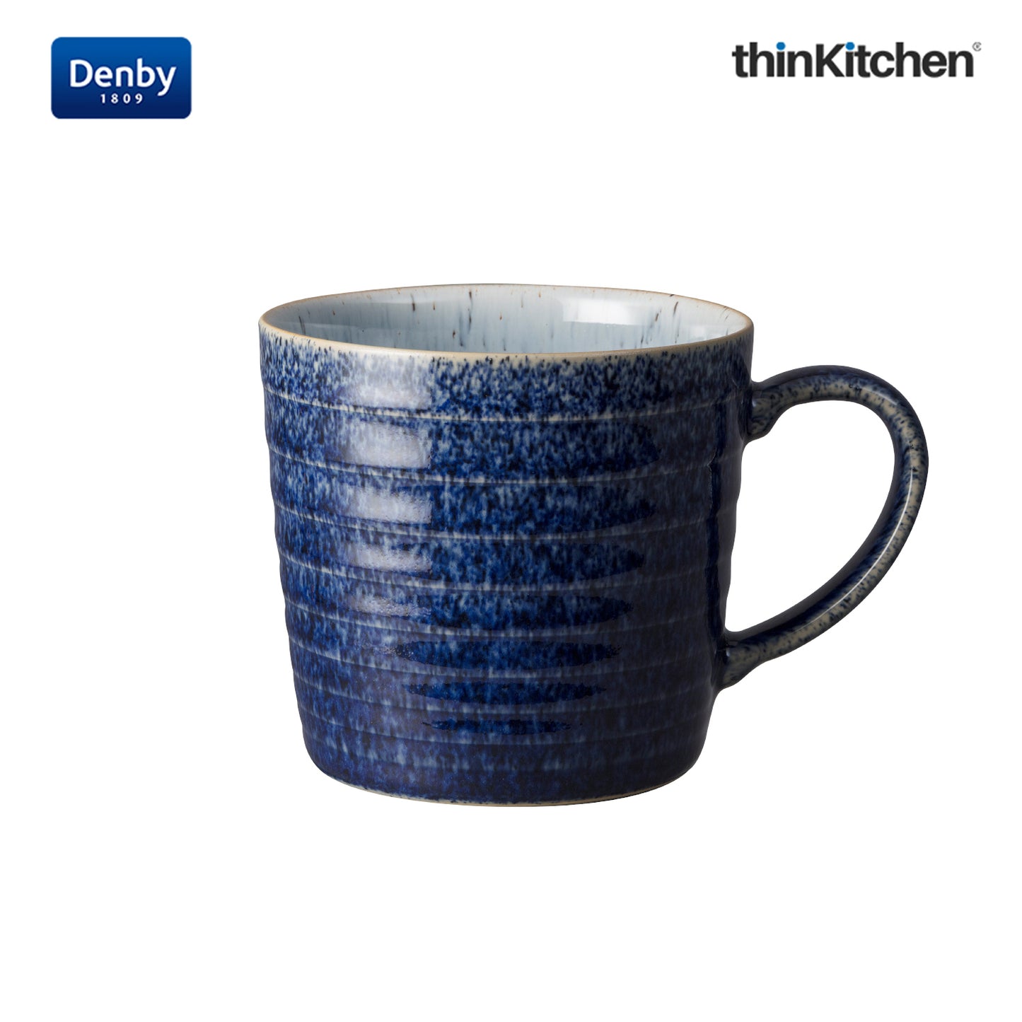 Denby Premium Rigded 2 x 400ml Large Mug Set , Handmade Stoneware Coffee & Hot Chocolate Mug for Everyday Use, Oven Microwave Dishwasher Safe, Blue&White Made in UK