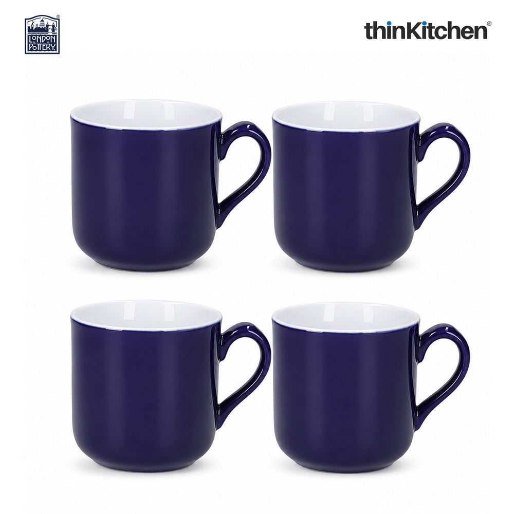 London Pottery Farmhouse Mug, Cobalt Blue, 250ml (Blue), Set of 4