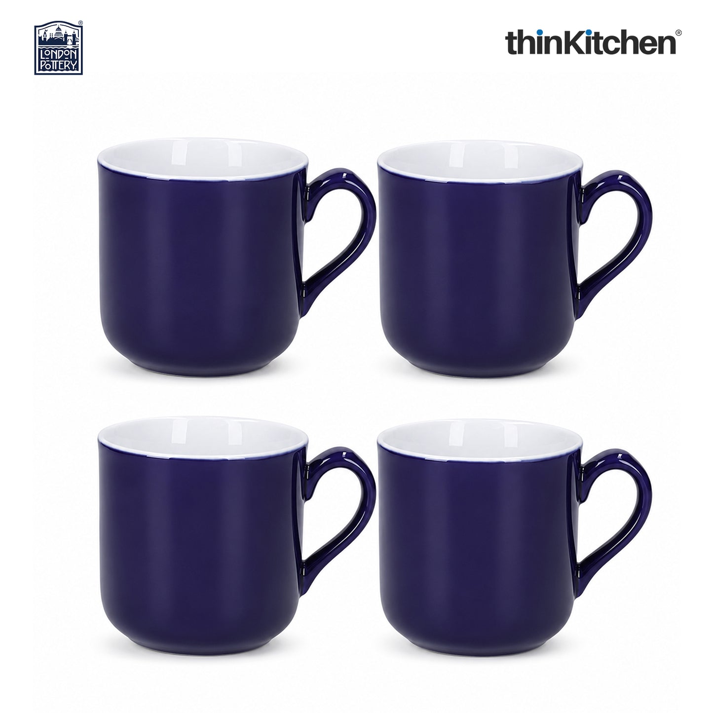 London Pottery Farmhouse Mug, Cobalt Blue, 250ml (Blue), Set of 4