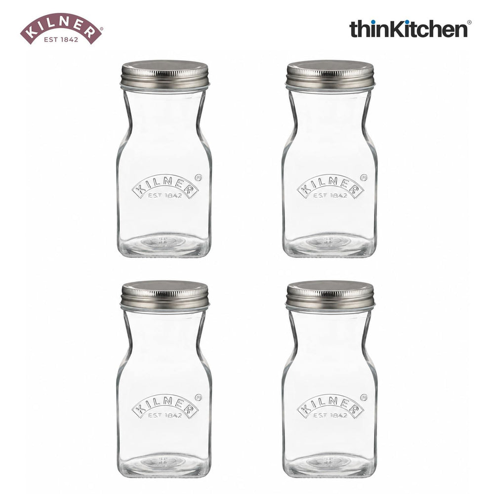 Kilner Premium 4 Pcs x 500ml Leakproof Glass Bottle for Milk, Smoothies, Sauces, Juices, Oil, Vinegar | Reusable Kitchen Storage Bottle with Secure Closure