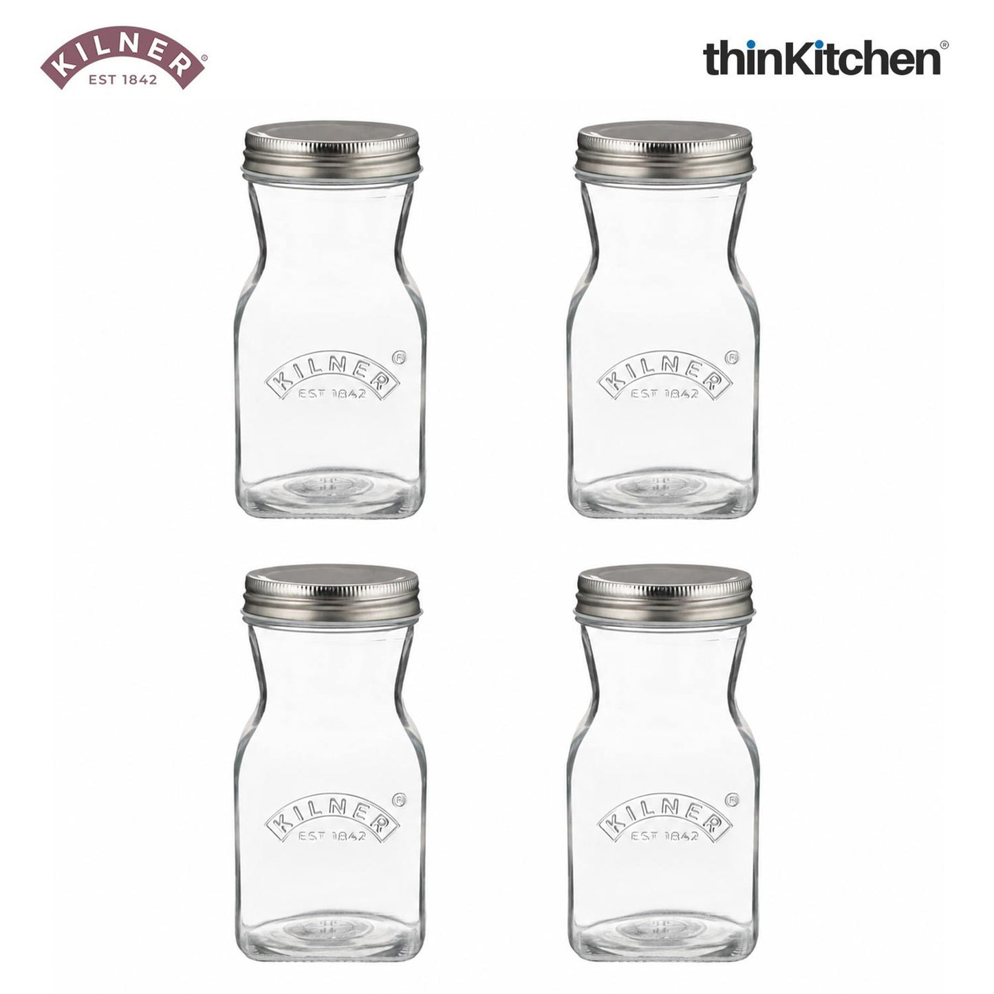 Kilner Premium 4 Pcs x 500ml Leakproof Glass Bottle for Milk, Smoothies, Sauces, Juices, Oil, Vinegar | Reusable Kitchen Storage Bottle with Secure Closure