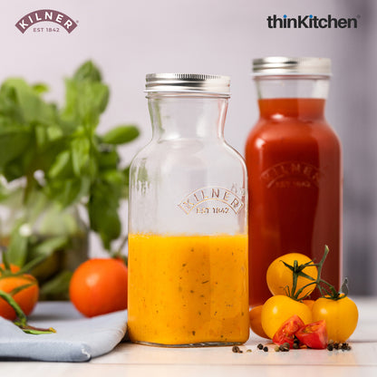Kilner Premium 4 Pcs x 500ml Leakproof Glass Bottle for Milk, Smoothies, Sauces, Juices, Oil, Vinegar | Reusable Kitchen Storage Bottle with Secure Closure