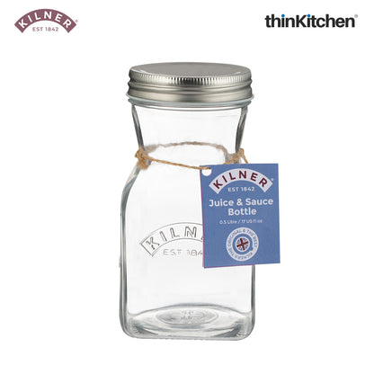 Kilner Premium 4 Pcs x 500ml Leakproof Glass Bottle for Milk, Smoothies, Sauces, Juices, Oil, Vinegar | Reusable Kitchen Storage Bottle with Secure Closure