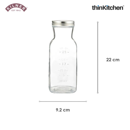 Kilner Premium 1L Leakproof Glass Bottle set of 2 for Milk, Smoothies, Sauces, Juices, Oil, Vinegar | Reusable Kitchen Storage Bottle with Secure Closure
