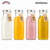 Kilner Premium 1L Leakproof Glass Bottle Set of 4 for Milk, Smoothies, Sauces, Juices, Oil, Vinegar | Reusable Kitchen Storage Bottle with Secure Closure