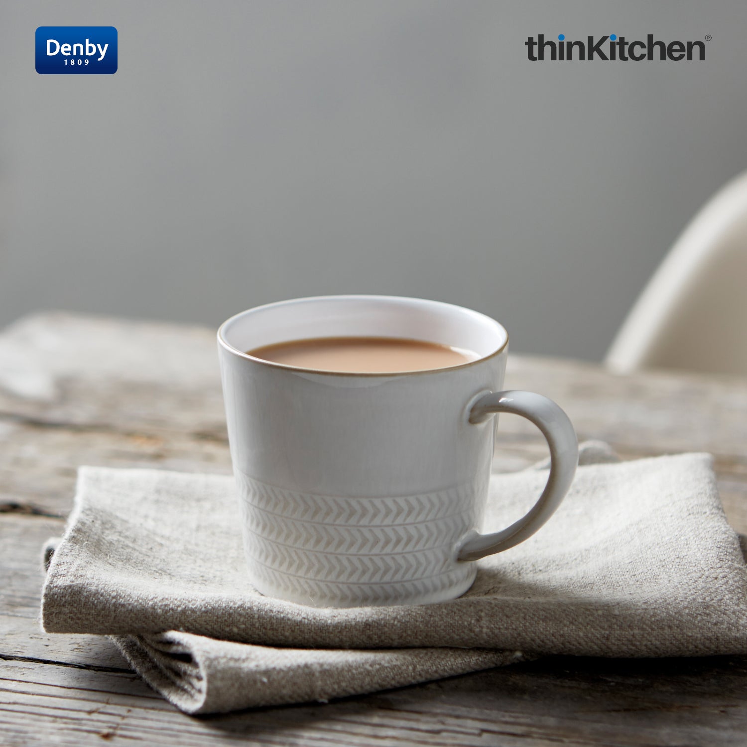 Denby Premium Textured 2 x 400ml Large Mug Set , Handmade Stoneware Coffee & Hot Chocolate Mug for Everyday Use, Oven Microwave Dishwasher Safe, White Made in UK - 2