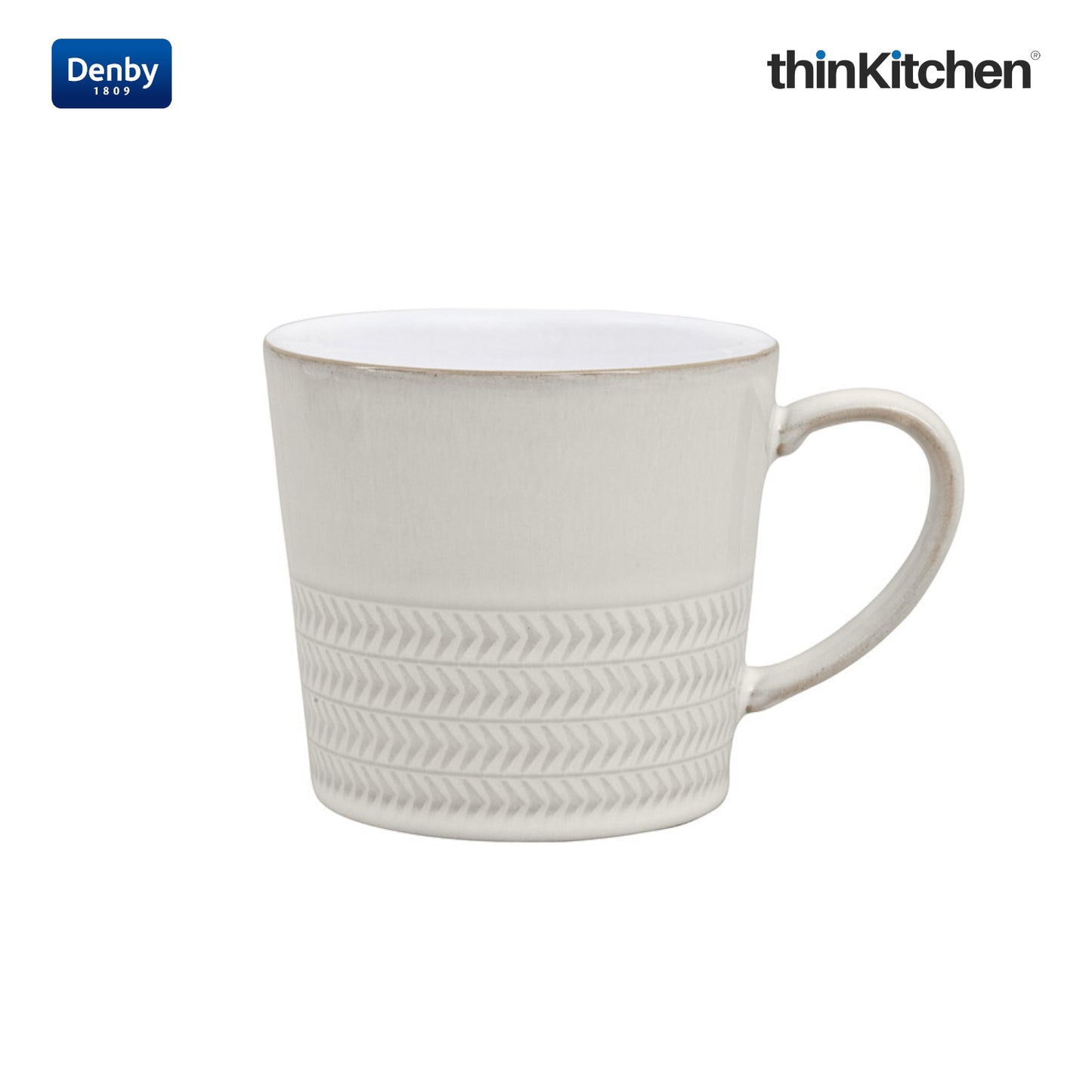 Denby Premium Textured 2 x 400ml Large Mug Set , Handmade Stoneware Coffee & Hot Chocolate Mug for Everyday Use, Oven Microwave Dishwasher Safe, White Made in UK