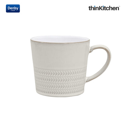 Denby Premium Textured 2 x 400ml Large Mug Set , Handmade Stoneware Coffee & Hot Chocolate Mug for Everyday Use, Oven Microwave Dishwasher Safe, White Made in UK