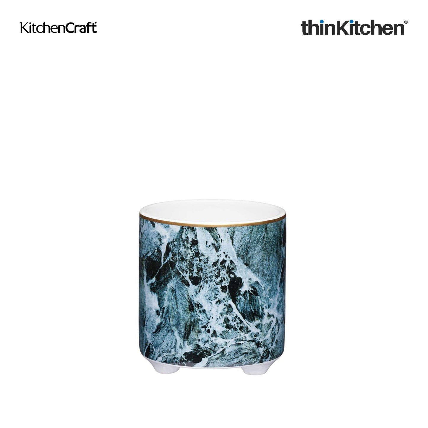 KitchenCraft Premium Ceramic 10 cms Legged Planter Pot Set of 2 for Indoor Plants & Desk - Marble Print | Multipurpose Holder for Stationery, Cutlery, Brushes | Designed in UK