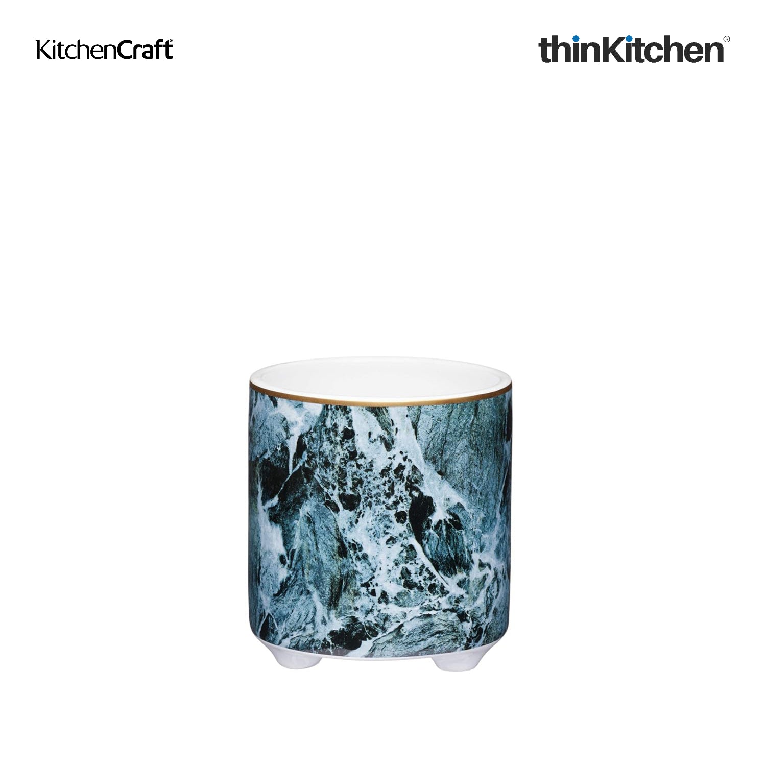 KitchenCraft Premium Ceramic 10 cms Legged Planter Pot Set of 2 for Indoor Plants & Desk - Marble Print | Multipurpose Holder for Stationery, Cutlery, Brushes | Designed in UK - 4