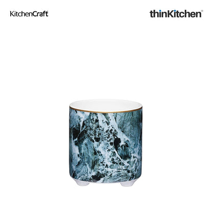 KitchenCraft Premium Ceramic 10 cms Legged Planter Pot Set of 2 for Indoor Plants & Desk - Marble Print | Multipurpose Holder for Stationery, Cutlery, Brushes | Designed in UK