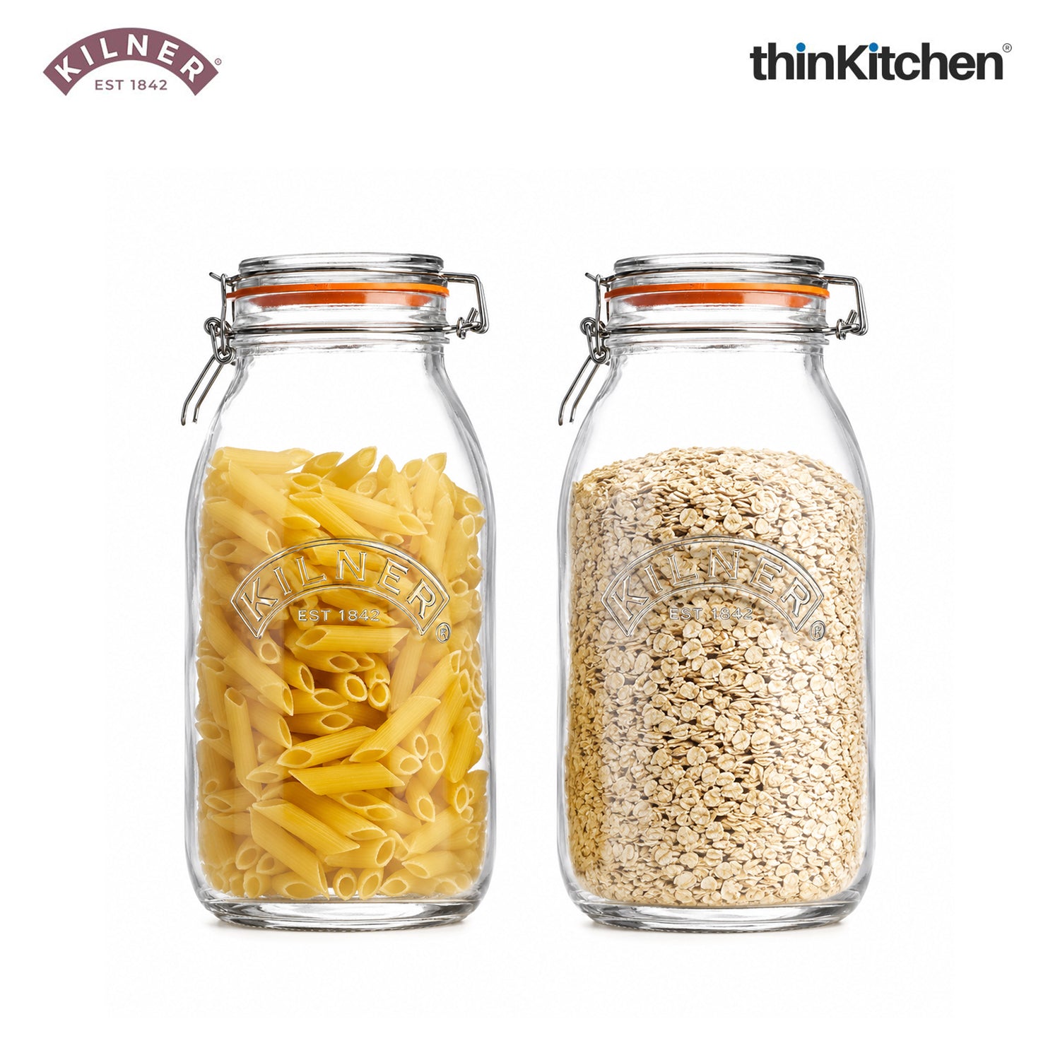 Kilner Premium 2 Pcs x 2L Round Airtight Glass Jar with Clip Top Lid for Coffee, Tea, Flour, Pulses, Grains, Lentils, Biscuits | Transparent, Reusable Multipurpose Kitchen Storage Container - 1