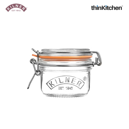 Kilner Premium Clip Top Airtight Round Glass Food Storage Jar - 125ML | Multipurpose BPA Free, Reusable Kitchen Container for Storage for Herbs, Spices, Set of 4