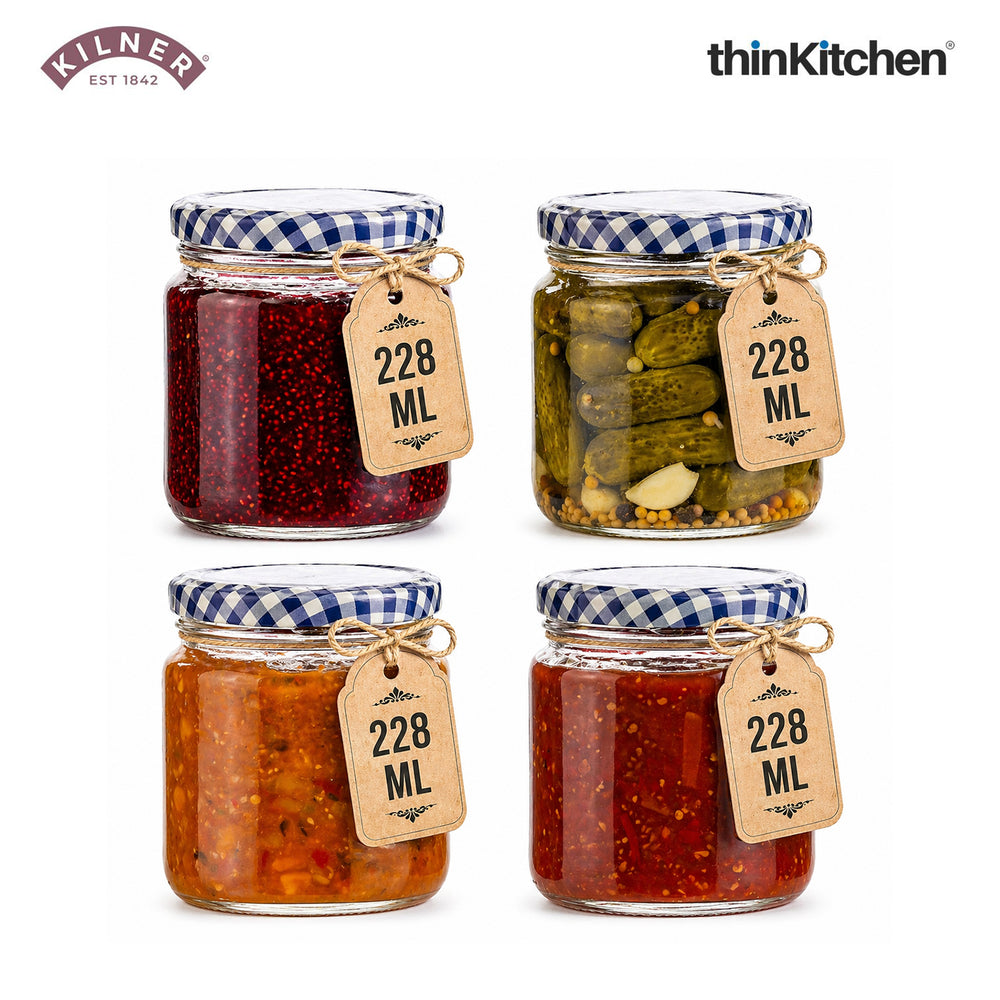 Premium Round Twist Top Airtight Glass Jar - 228ml for Kitchen Storage, Pickle, Jams, Chutnerys, Honey, Herbs, Spices, Set of 4