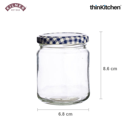 Kilner Premium Round Twist Top Glass Jar 228ml – Airtight Borosilicate Container with Lid, Ideal Glass Jar for Kitchen Storage, Pickle, Fridge, and Airtight Glass Containers for Home & Pantry, Set of 4