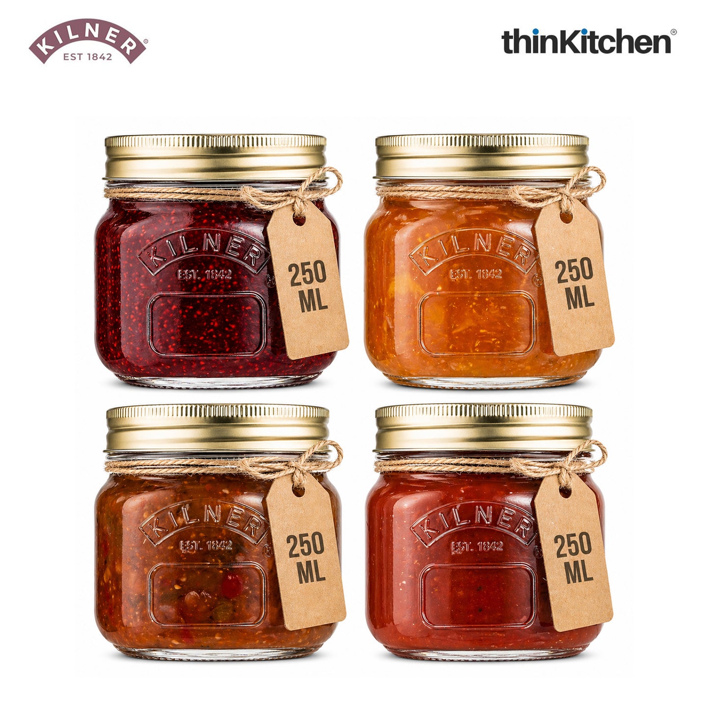 Kilner Premium Airtight Glass Preserving Jar with Screw Lids - 250ml | Eco Friendly Kitchen Container for Storing & Preserving | Leak-Proof, Dishwasher Safe, Set of 4