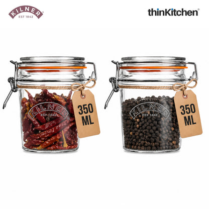 Kilner Premium Clip Top Airtight Round Glass Food Storage Container Jar - 350ML for thinKitchen | Multipurpose BPA Free, Reusable Kitchen Container for Storage, Set of 4
