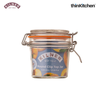 Kilner Premium Clip Top Airtight Round Glass Food Storage Container Jar - 350ML for thinKitchen | Multipurpose BPA Free, Reusable Kitchen Container for Storage, Set of 4