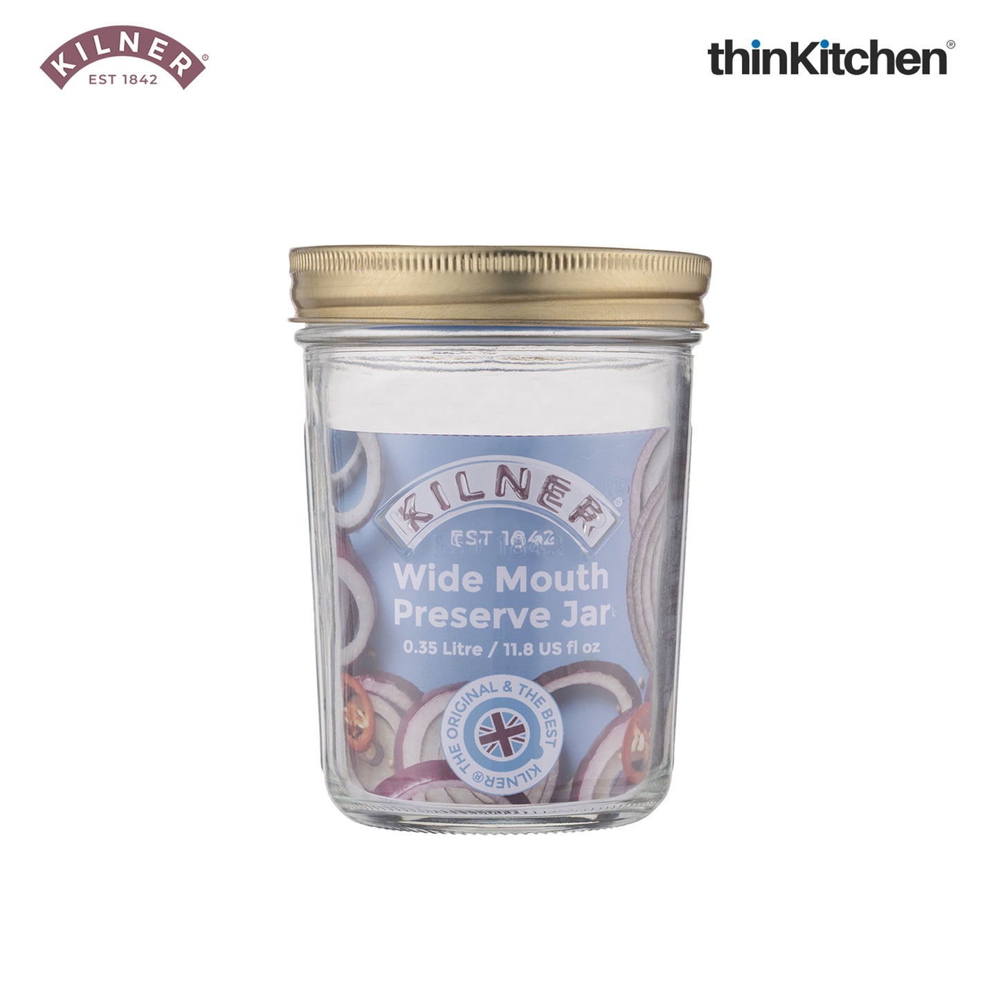 Kilner Premium Wide Mouth Airtight Glass Preserve Jar - 350ml | Multipurpose Kitchen Storage Container for Storing and Preserving Jams, Pickles, Chutneys, Set of 4