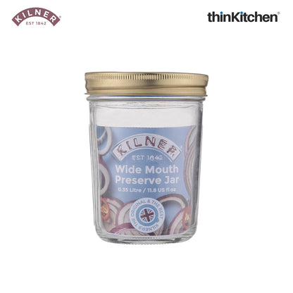 Kilner Premium Wide Mouth Airtight Glass Preserve Jar - 350ml | Multipurpose Kitchen Storage Container for Storing and Preserving Jams, Pickles, Chutneys, Set of 4