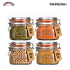 Kilner Premium Borosilicate Airtight Square Wire Clip Top Food Storage Container Jar for Kitchen - 500ml | Multipurpose, BPA Free, Reusable | For thinKitchen, Set of 4