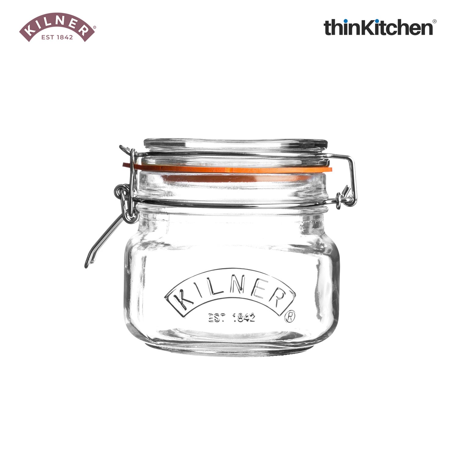 Kilner Premium Borosilicate Airtight Square Wire Clip Top Food Storage Container Jar for Kitchen - 500ml | Multipurpose, BPA Free, Reusable | For thinKitchen, Set of 4 - 4