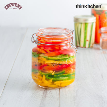 Kilner Premium Borosilicate Airtight Square Wire Clip Top Food Storage Container Jar for Kitchen - 1 Litre | Multipurpose, BPA Free, Reusable | For thinKitchen, Set of 2