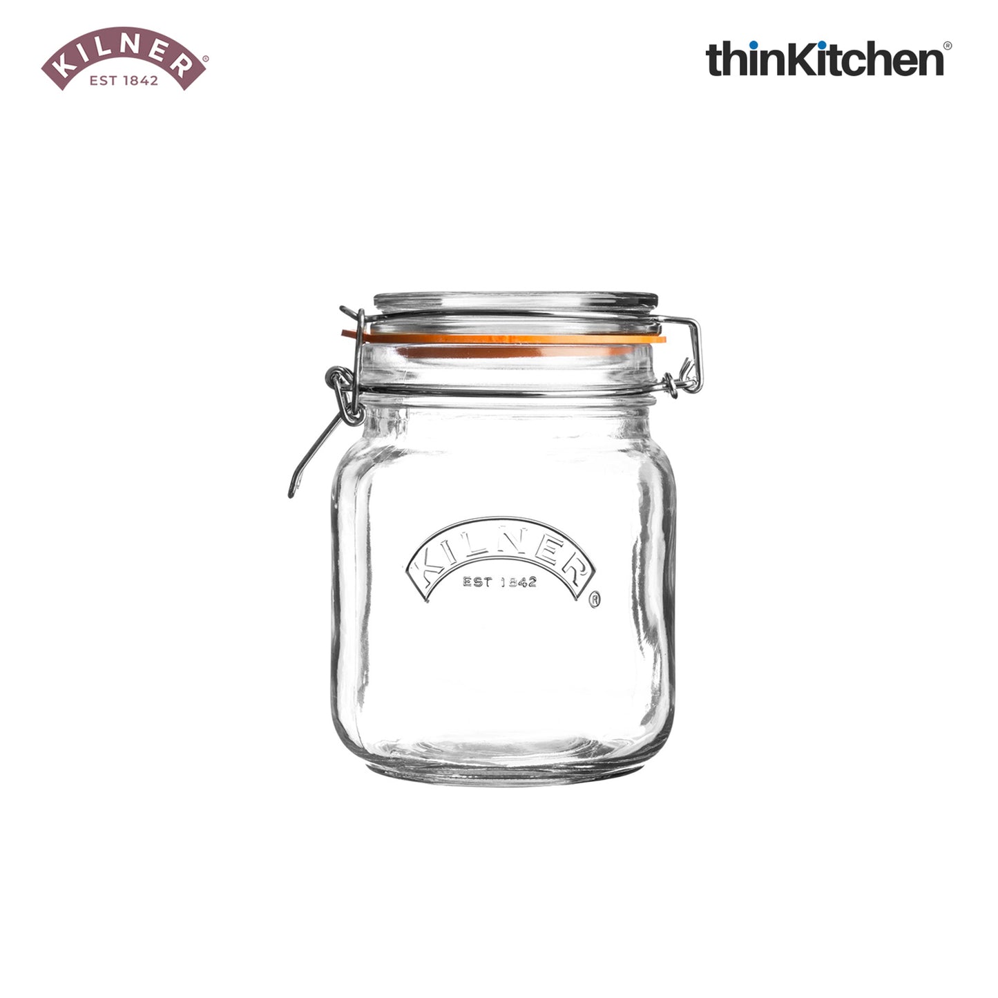 Kilner Premium Borosilicate Airtight Square Wire Clip Top Food Storage Container Jar for Kitchen - 1 Litre | Multipurpose, BPA Free, Reusable | For thinKitchen, Set of 2