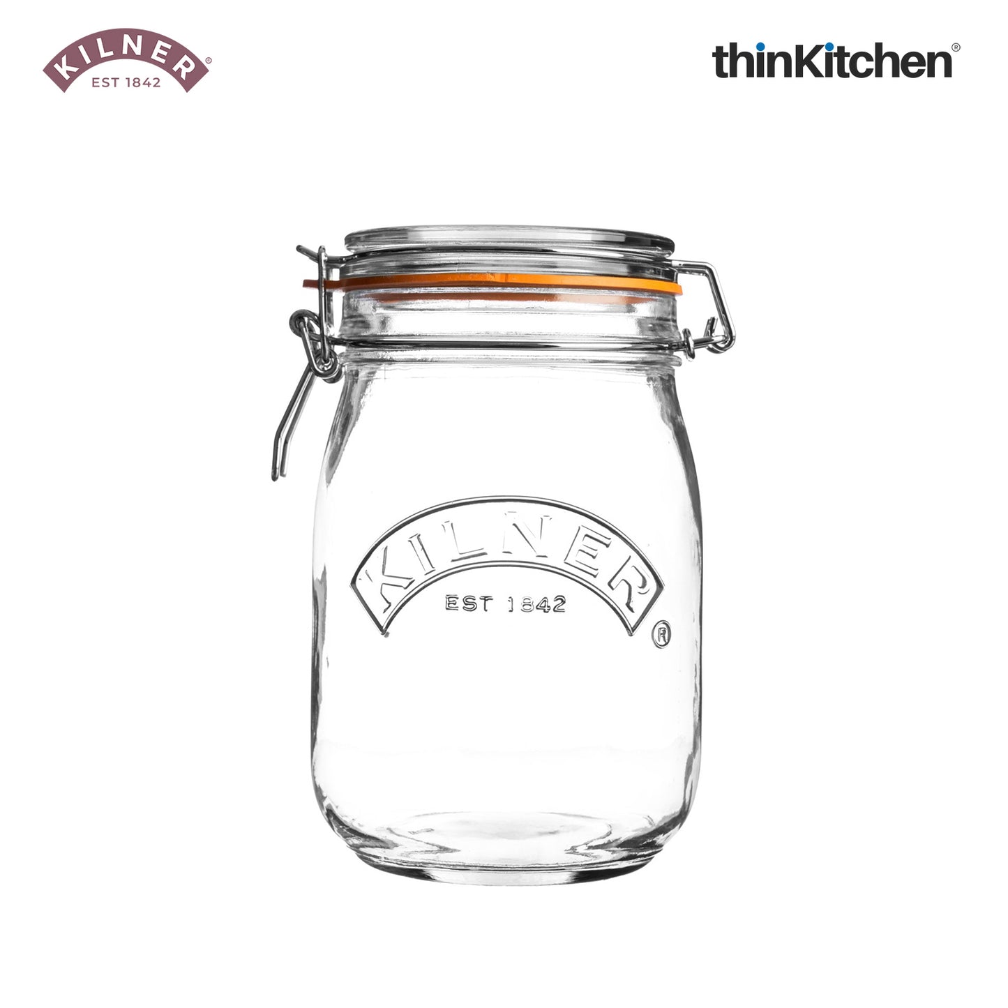 Kilner Premium Round Airtight Leakproof Borosilicate Glass Clip Top Jar - 1 Litre | Multipurpose Food Storage Container with Wire Lock for Yougurt, Coffee, Pasta, Drinks, Set of 2