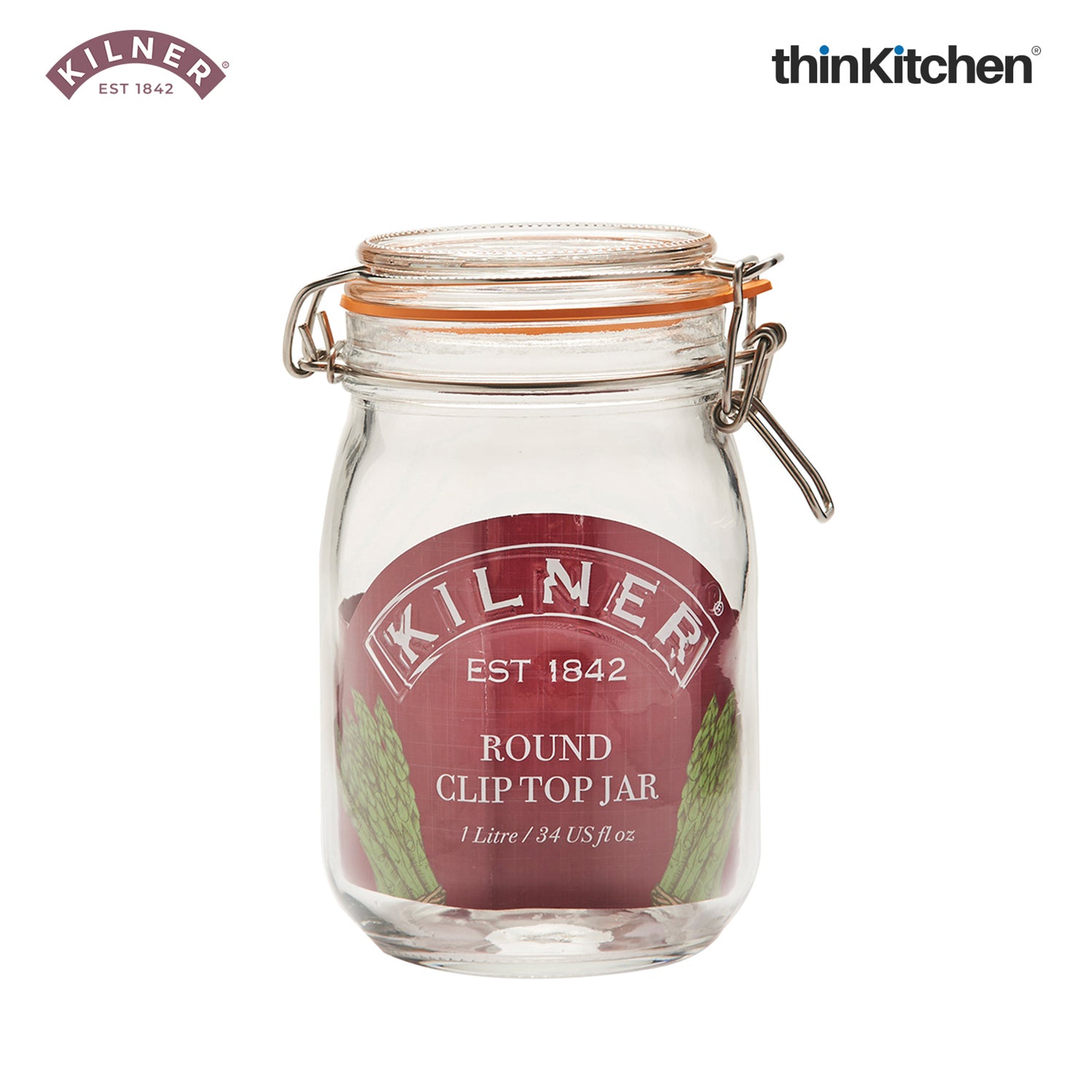 Kilner Premium Round Airtight Leakproof Borosilicate Glass Clip Top Jar - 1 Litre | Multipurpose Food Storage Container with Wire Lock for Yougurt, Coffee, Pasta, Drinks, Set of 2 - 5