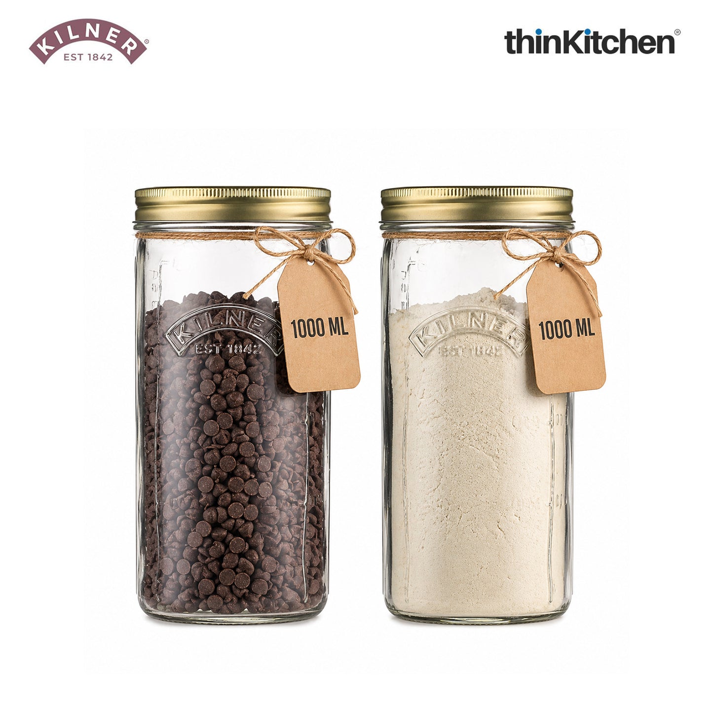 Kilner Premium Glass Borosilicate Wide Mouth Preserve Jar - 1 Litre | Reusable, Eco-Friendly Food Storage Container for Preserving and Storing, Set of 2