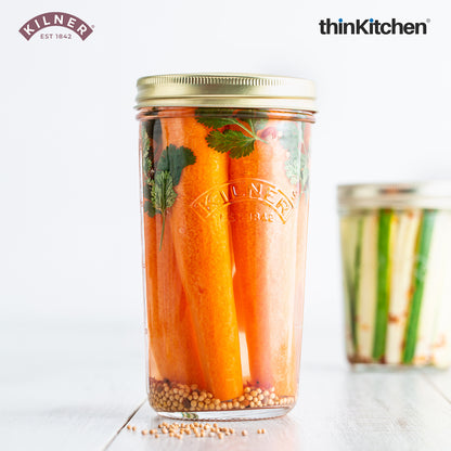 Kilner Premium Glass Borosilicate Wide Mouth Preserve Jar - 1 Litre | Reusable, Eco-Friendly Food Storage Container for Preserving and Storing, Set of 2