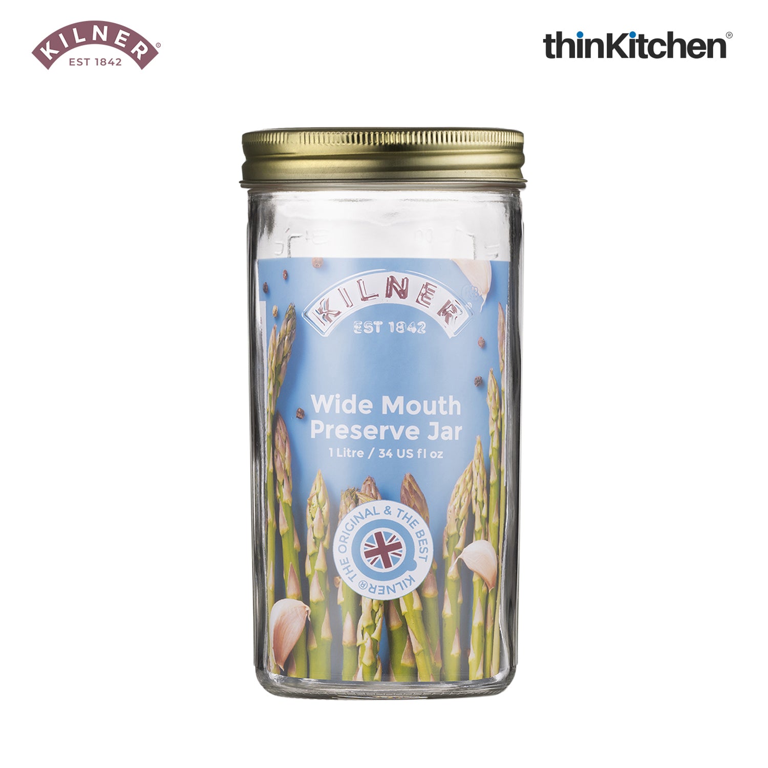 Kilner Premium Glass Borosilicate Wide Mouth Preserve Jar - 1 Litre | Reusable, Eco-Friendly Food Storage Container for Preserving and Storing, Set of 2 - 5