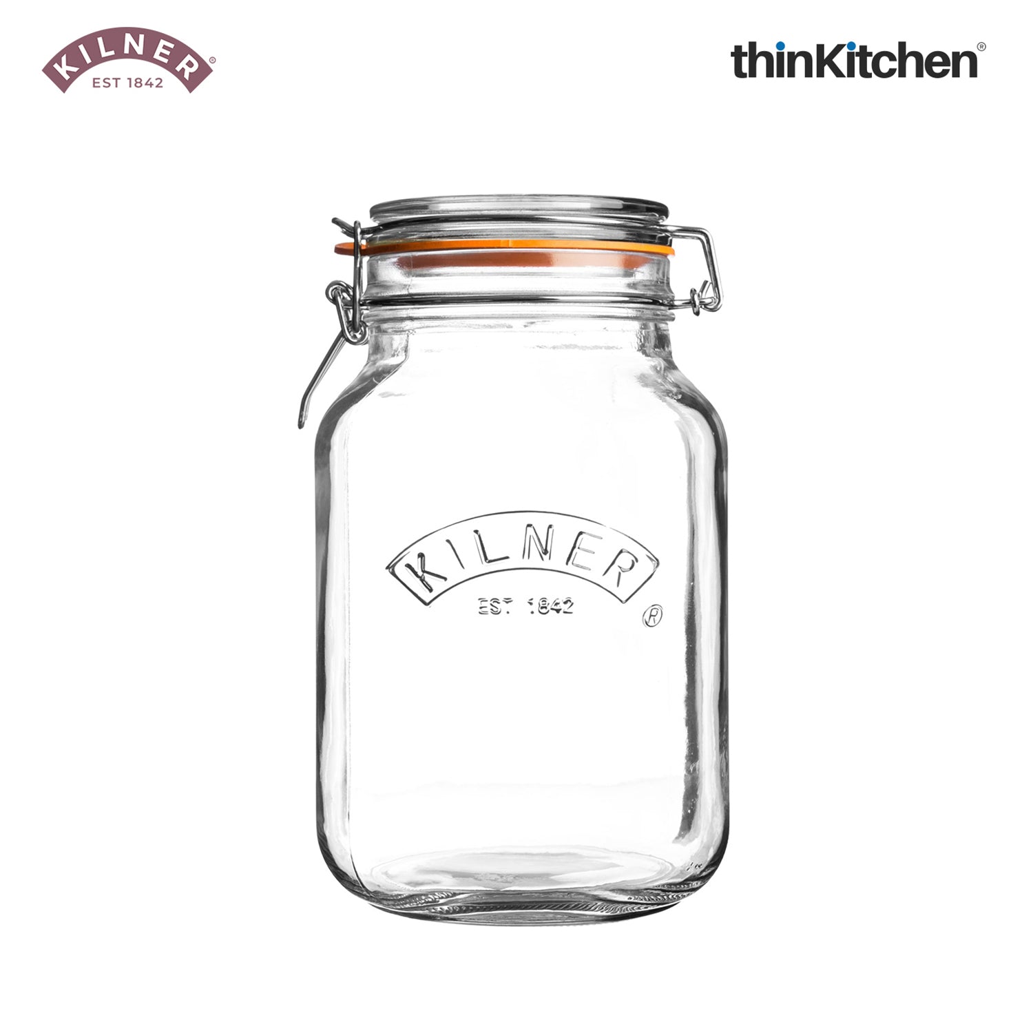 Kilner Premium Borosilicate Airtight Square Wire Clip Top Food Storage Container Jar for Kitchen - 1.5 Litres | Multipurpose, BPA Free, Reusable | For thinKitchen, Set of 2 - 2