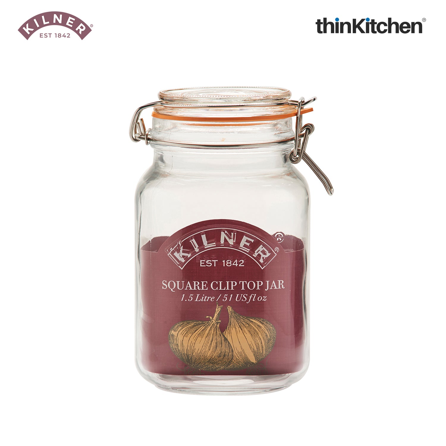 Kilner Premium Borosilicate Airtight Square Wire Clip Top Food Storage Container Jar for Kitchen - 1.5 Litres | Multipurpose, BPA Free, Reusable | For thinKitchen, Set of 2 - 4