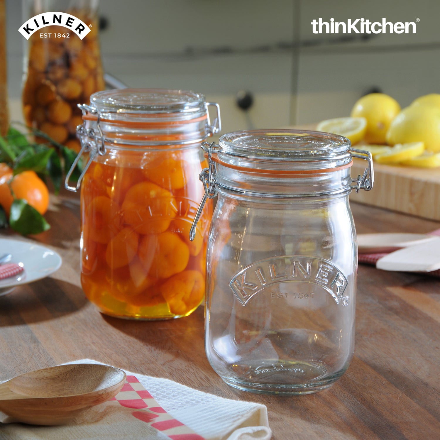Kilner Premium Clip Top Airtight Glass Jar - 1.5 L | Glass Containers for Kitchen Storage, Ideal for Pickles, Dry Food, Pulses, Biscuits | Glass Containers for Kitchen & Organising, Set of 2 - 3