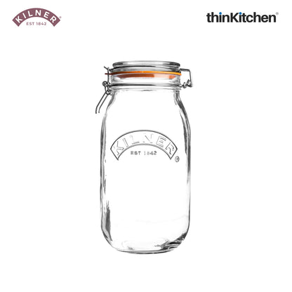 Kilner Premium Clip Top Airtight Glass Jar - 1.5 L | Glass Containers for Kitchen Storage, Ideal for Pickles, Dry Food, Pulses, Biscuits | Glass Containers for Kitchen & Organising, Set of 2