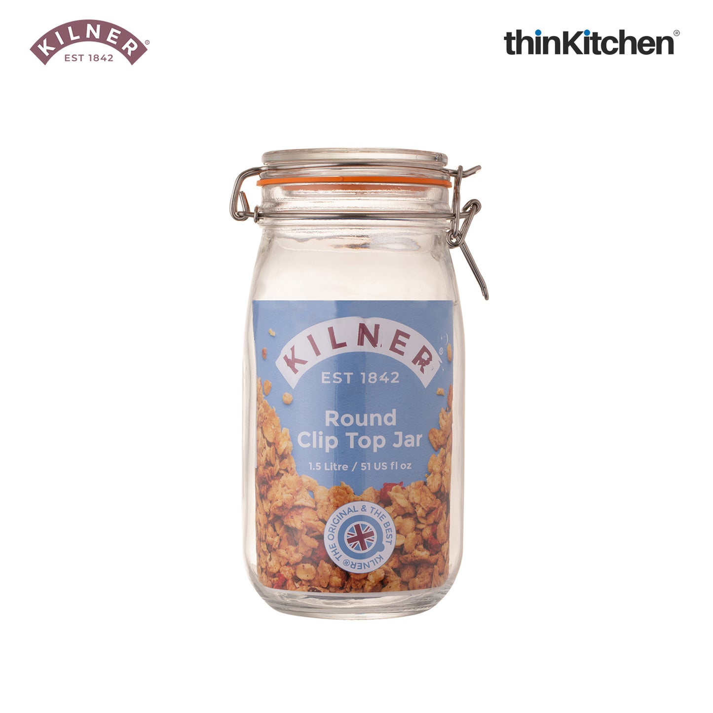 Kilner Premium Clip Top Airtight Glass Jar - 1.5 L | Glass Containers for Kitchen Storage, Ideal for Pickles, Dry Food, Pulses, Biscuits | Glass Containers for Kitchen & Organising, Set of 2