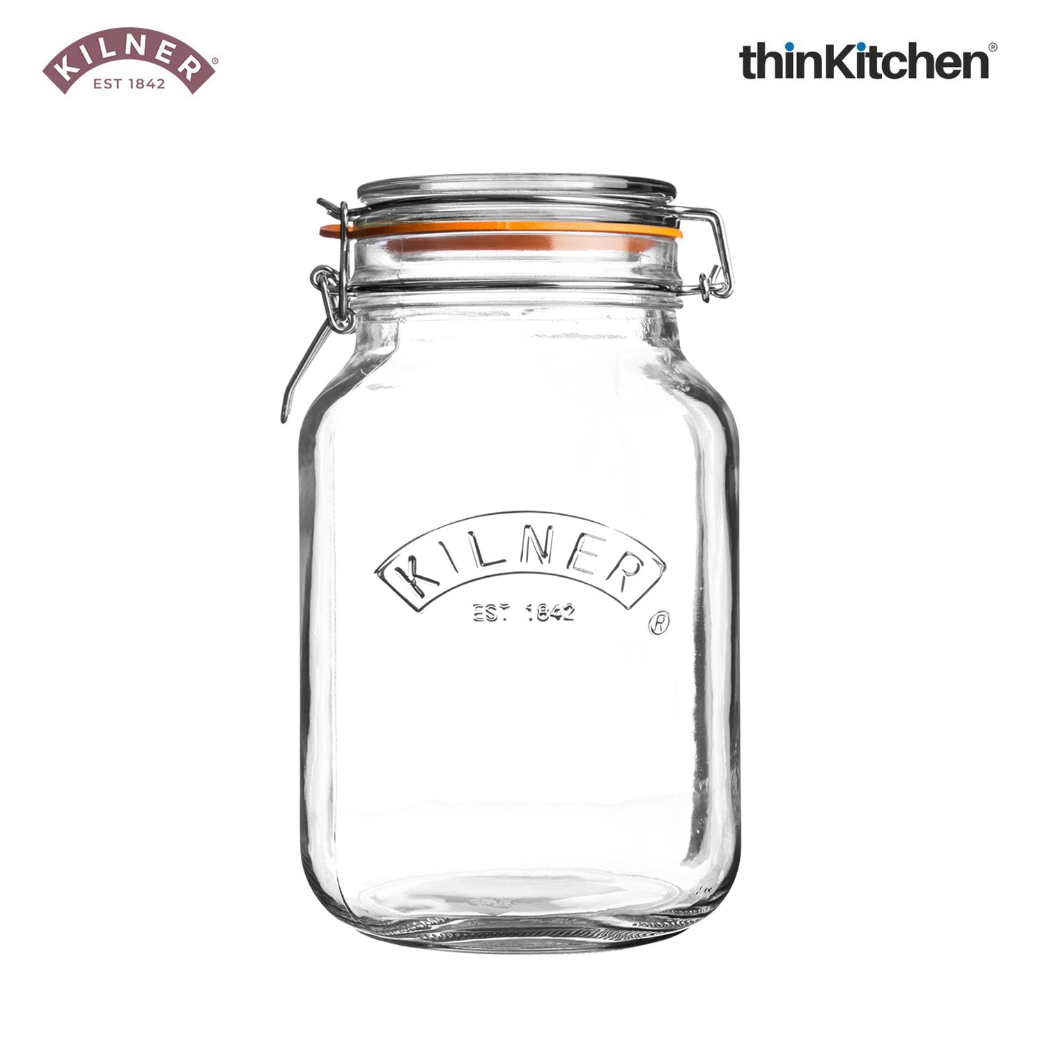 Kilner Premium Borosilicate Airtight Square Wire Clip Top Food Storage Container Jar for Kitchen - 2 Litres | Multipurpose, BPA Free, Reusable | For thinKitchen, Set of 2 - 2