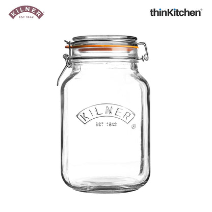 Kilner Premium Borosilicate Airtight Square Wire Clip Top Food Storage Container Jar for Kitchen - 2 Litres | Multipurpose, BPA Free, Reusable | For thinKitchen, Set of 2