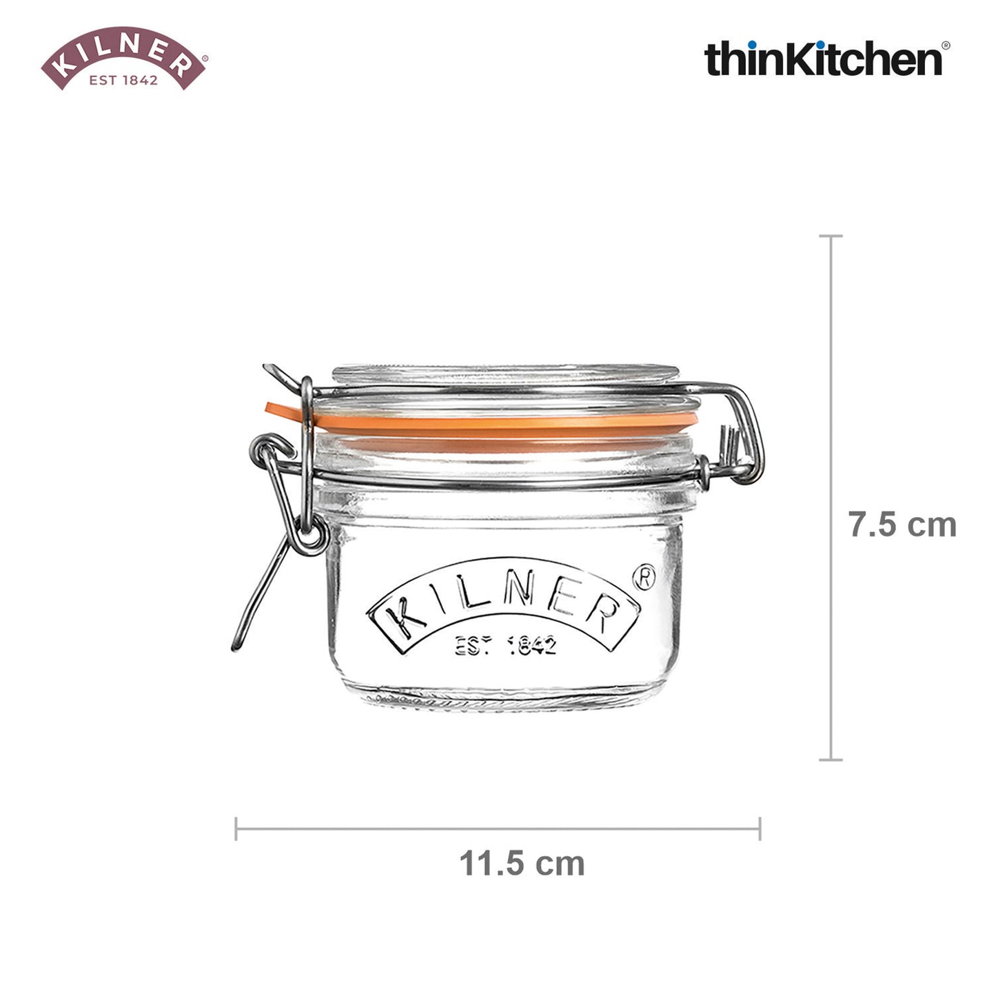 Kilner Premium Clip Top Airtight Round Glass Food Storage Jar - 125ML | Multipurpose BPA Free, Reusable Kitchen Container for Storage for Herbs, Spices, Set of 2