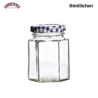 Kilner Premium Hexagonal Airtight Twist Top Glass Jar - 110ml  | Multipurpose Kitchen Storage Glass Container for Pickle, Chutneys, Sauces, Set of 2