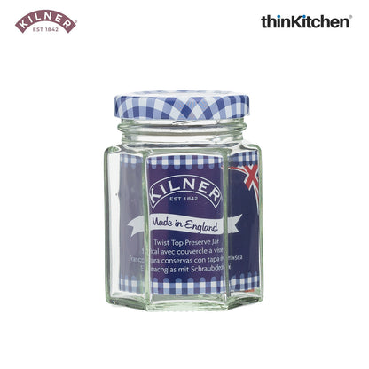 Kilner Premium Hexagonal Airtight Twist Top Glass Jar - 110ml  | Multipurpose Kitchen Storage Glass Container for Pickle, Chutneys, Sauces, Set of 2