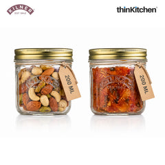 Kilner Premium Wide Mouth Leakproof Preservative Glass Jar 200ml | Preserving Jars with Screw Lids for Storing and Preserving , Dishwasher Safe, Transparent, Set of 2